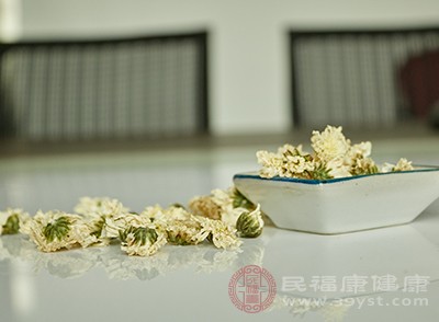 取菊花10克，桑葉、枇杷葉各5克，研成粗末